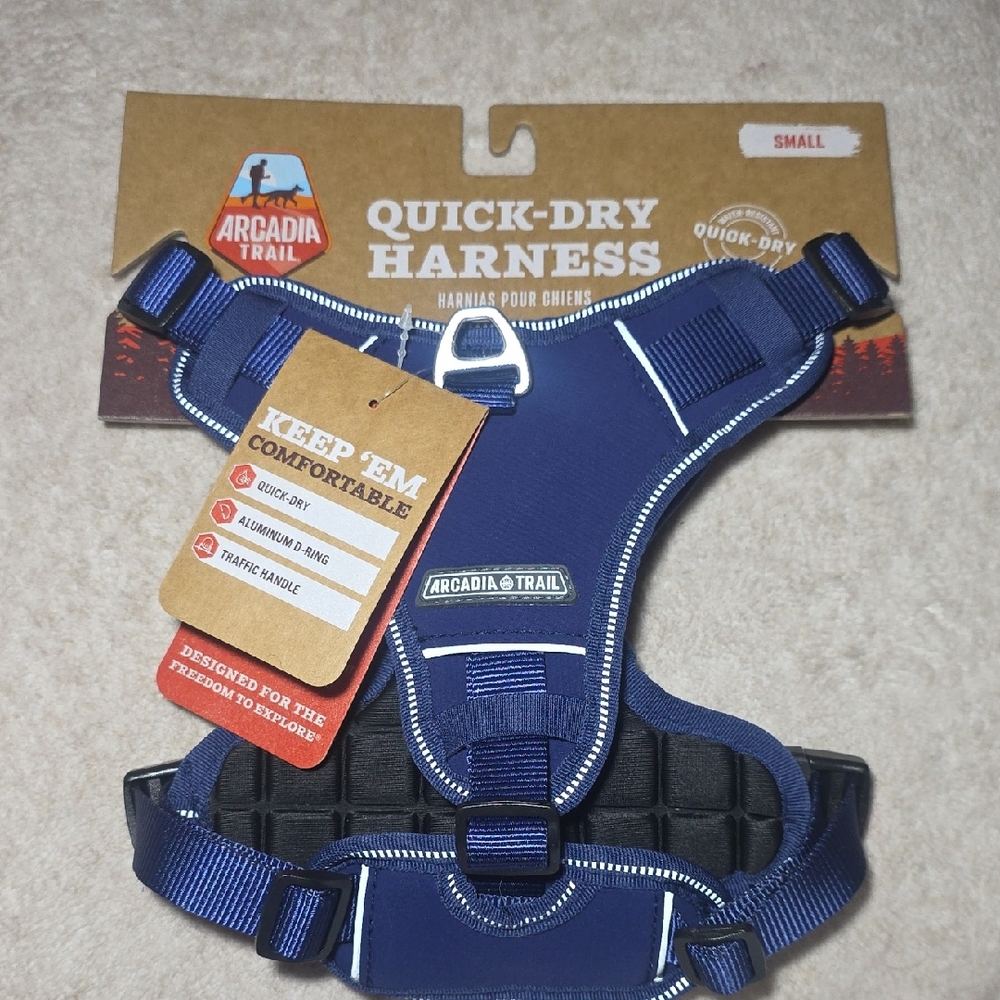 Arcadia Trail Quick-Dry Dog Harness- Blue/ Gray/ White SMALL Nwt